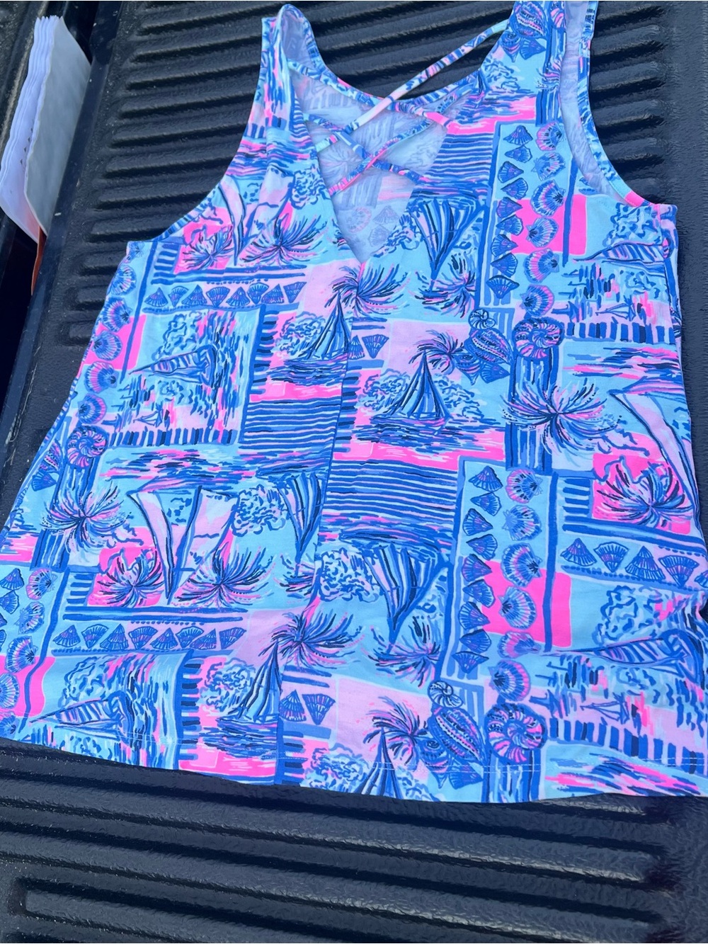 Lilly Pulitzer Kristen Tank Top Sleeveless Cotton Whisper Blue Yeah Buoy Sz S